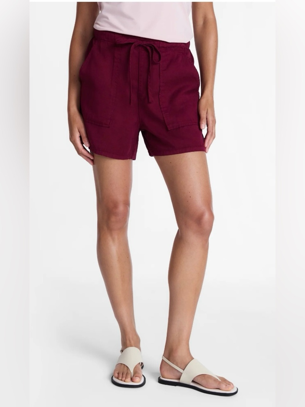 NWT Time and Tru Burgundy Drawstring Linen-Blend Utility Shorts